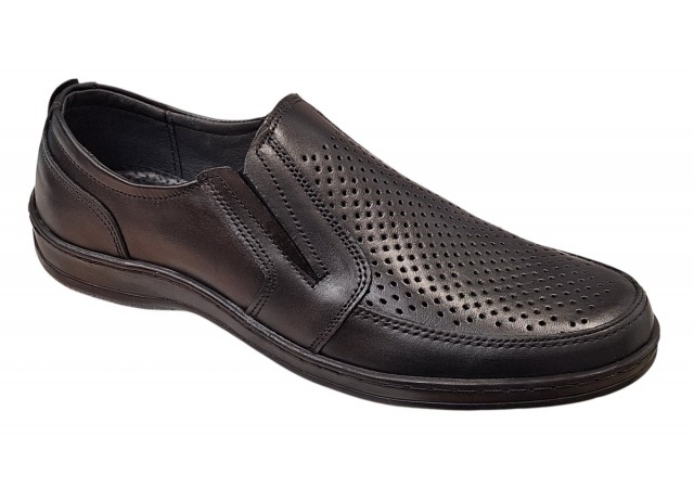 Pantofi casual barbati din piele naturala - Model negru perforat GKR125N